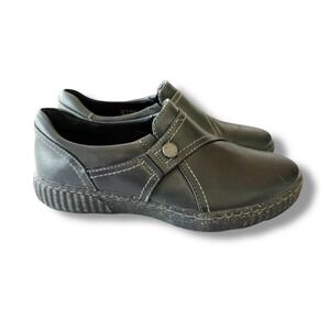 Clarks Collection Caroline Pearl Black Leather Slip on Loafer Women's 9 Wide EUC